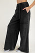High Waist Mineral Wash Exposed Seam Drawstring Wide Leg Pants